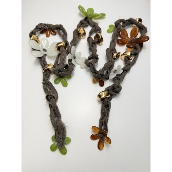 ZARA Floral Rope Cord  Belt Scarf Multi Use Accessory Gold Accents Bohemian - Picture 3 of 5